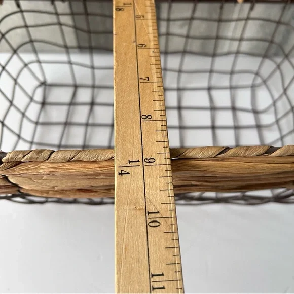 🌴Farmhouse Metal Wire Storage Basket with Removable Woven Wicker Top - Picture 13 of 14